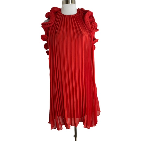 NEW Amur Red Pleated Ruffle Mini Mimi Dress - Picture 8 of 12